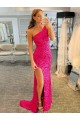 Compra Fucsia Cubierta Un Hombre Barrer tren Lentejuelas Terciopelo Corto Vestidos de fiesta