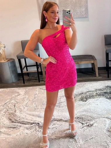 Fucsia Cubierta Un Hombre Corto Lentejuelas Terciopelo Corto Vestidos de fiesta Baratos