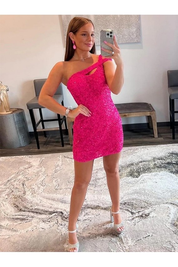 Compra Fucsia Cubierta Un Hombre Corto Lentejuelas Terciopelo Corto Vestidos de fiesta
