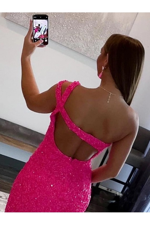 Compra Fucsia Cubierta Un Hombre Corto Lentejuelas Terciopelo Corto Vestidos de fiesta