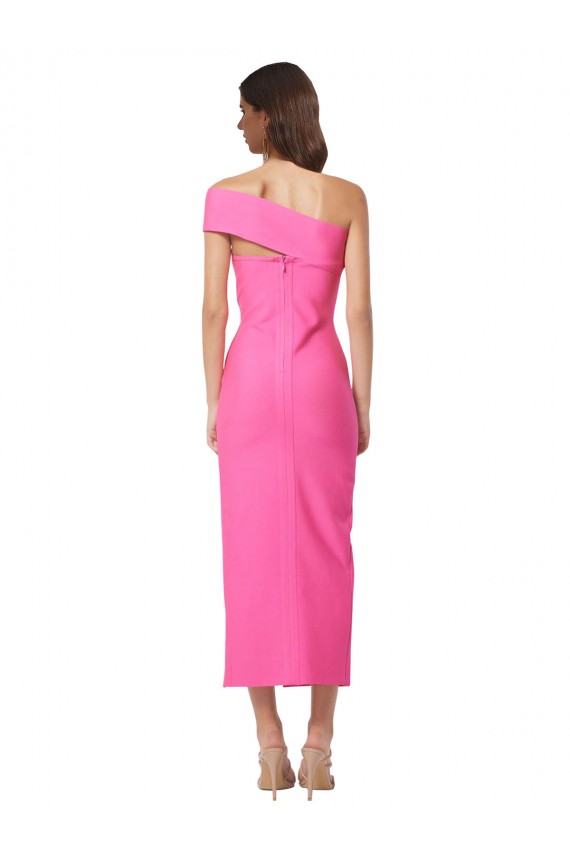 Compra Fucsia Cubierta Un Hombre Midi Crepé Elástico Largo Formales Vestidos de dama de honor / Vestidos de fiesta / Vestidos de cóctel