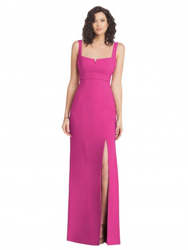 Fucsia Trompeta Cuadrado Crepé Elástico Largo Vestidos de dama de honor / Vestidos de fiesta Baratos