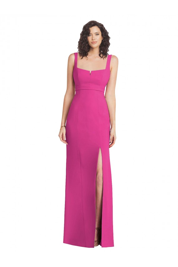 Compra Fucsia Trompeta Cuadrado Crepé Elástico Largo Vestidos de dama de honor / Vestidos de fiesta
