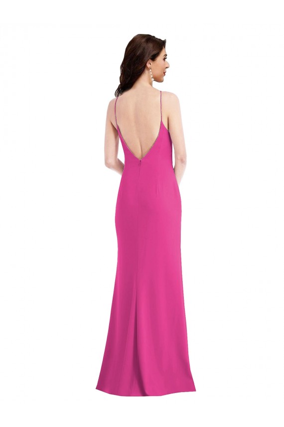 Compra Fucsia Trompeta Halter Cuello Alto Crepé Elástico Largo Formales Vestidos de dama de honor / Vestidos de fiesta