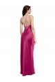 Compra Fucsia línea A Tirantes espagueti Cuello en V Satén elástico Largo Formales Vestidos de dama de honor / Vestidos de fiesta