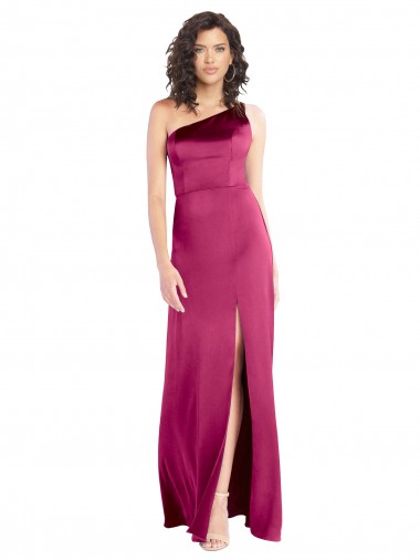 Fucsia línea A Un Hombre Satén elástico Largo Formales Vestidos de dama de honor / Vestidos de fiesta Baratos