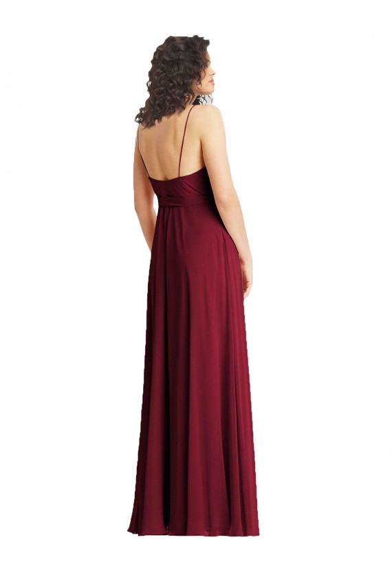Compra Humo Verde Trompeta Tirantes espagueti Cuello en V Gasa Largo Formales Vestidos de dama de honor / Vestidos de noche