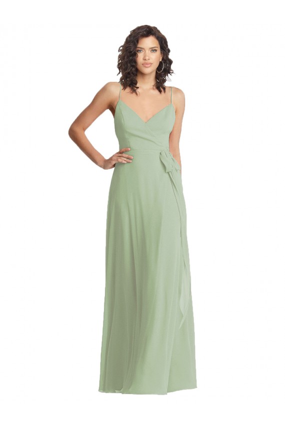 Compra Humo Verde Trompeta Tirantes espagueti Cuello en V Gasa Largo Formales Vestidos de dama de honor / Vestidos de noche