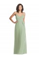 Compra Humo Verde Trompeta Tirantes espagueti Cuello en V Gasa Largo Formales Vestidos de dama de honor / Vestidos de noche