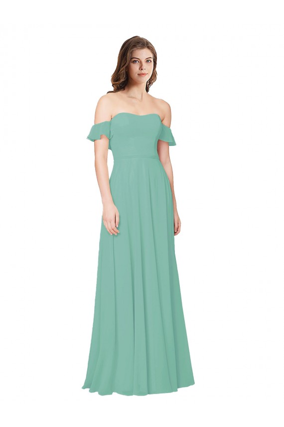 Compra Jade línea A Hombros Descubiertos Gasa Largo Vestidos de dama de honor
