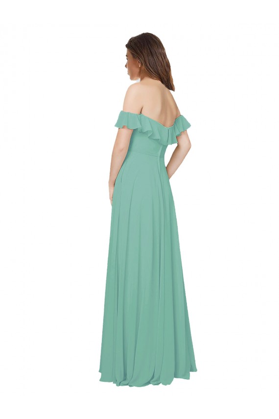 Compra Jade línea A Hombros Descubiertos Gasa Largo Vestidos de dama de honor
