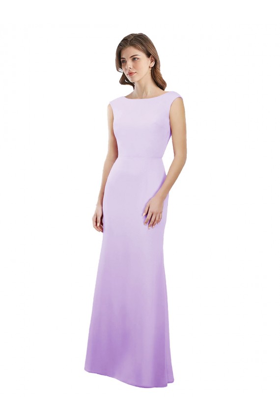 Compra Lila Columna Cuello redondo Gasa Largo Vestidos de dama de honor