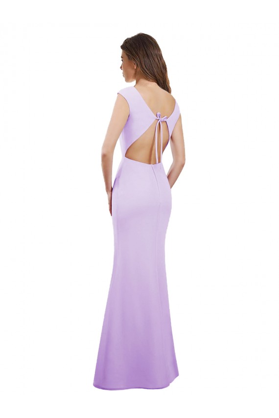 Compra Lila Columna Cuello redondo Gasa Largo Vestidos de dama de honor