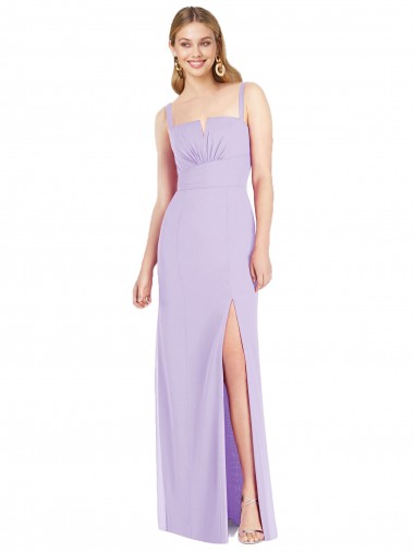 Lila Sirena Tirantes espagueti Cuello en V Sin tirantes Gasa Largo Vestidos de dama de honor Baratos