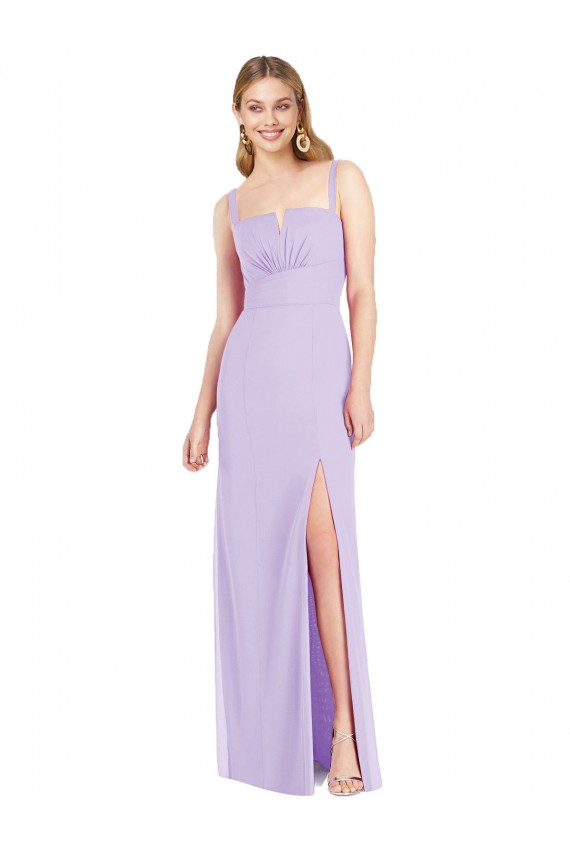 Compra Lila Sirena Tirantes espagueti Cuello en V Sin tirantes Gasa Largo Vestidos de dama de honor