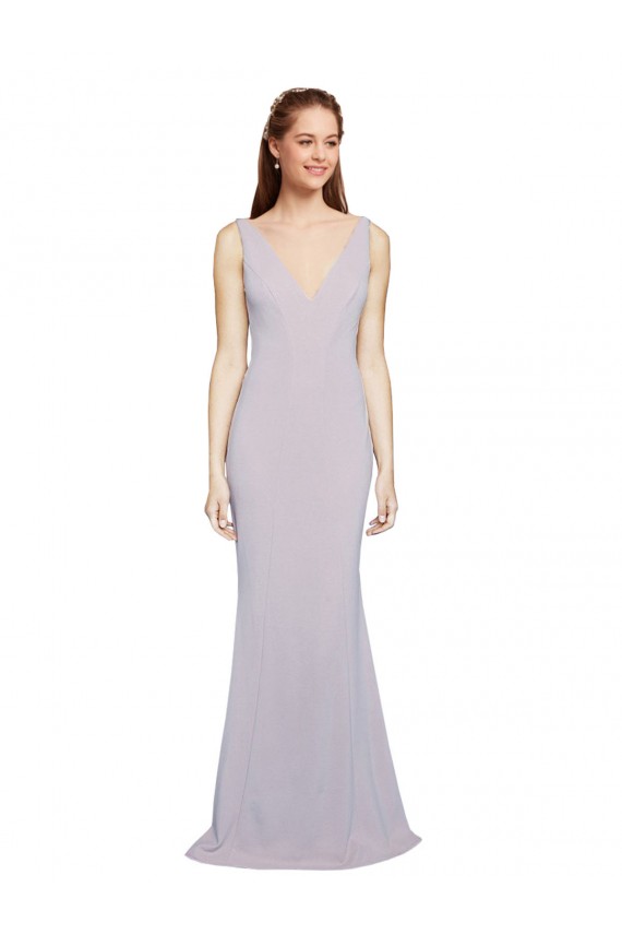 Compra Lila ártica Sirena Cuello en V Crepé Elástico Largo Formales Vestidos de dama de honor / Vestidos de fiesta