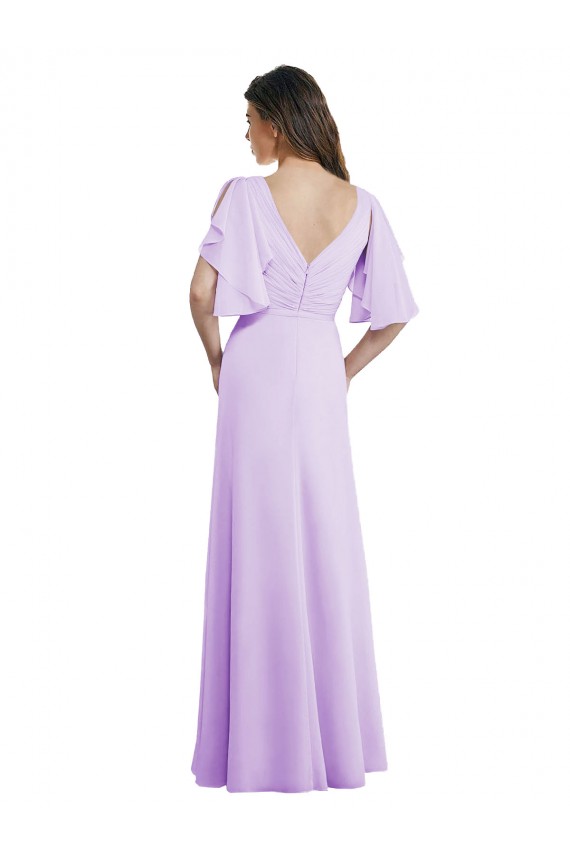 Compra Lila línea A Cuello en V Gasa Largo Vestidos de dama de honor