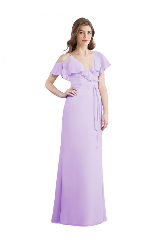 Compra Lila línea A Cuello en V Gasa Largo Vestidos de dama de honor