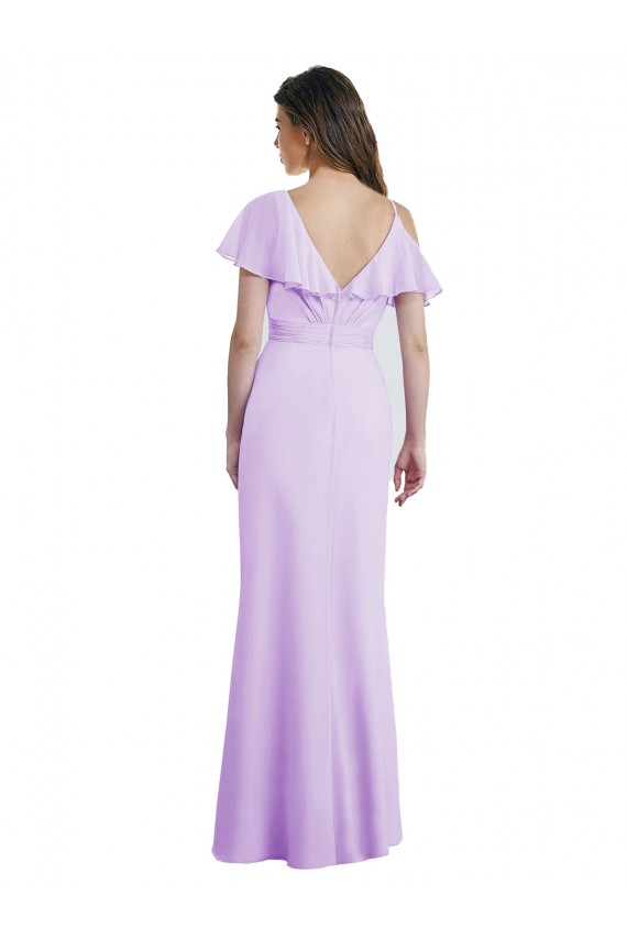 Compra Lila línea A Cuello en V Gasa Largo Vestidos de dama de honor