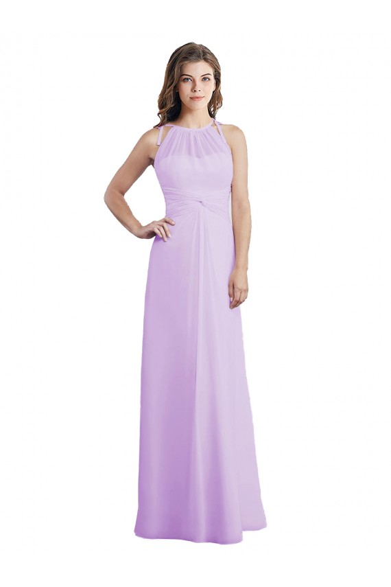 Compra Lila línea A Halter Cuello de Corazón Gasa Largo Vestidos de dama de honor