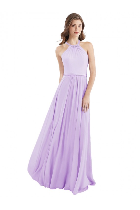 Compra Lila línea A Halter Gasa Largo Vestidos de dama de honor