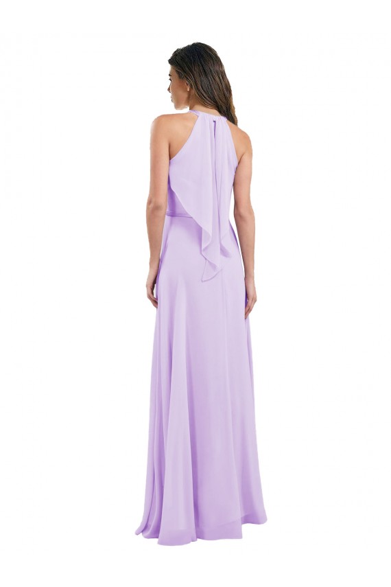 Compra Lila línea A Halter Gasa Largo Vestidos de dama de honor