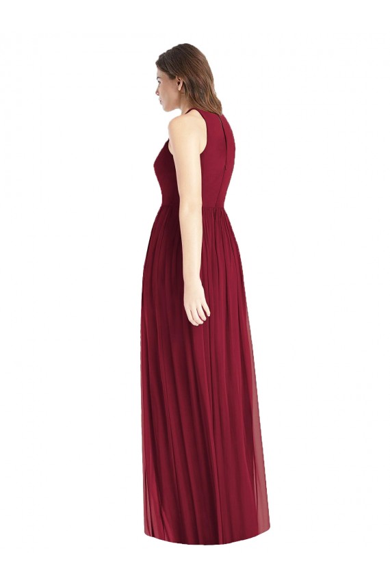 Compra Lila línea A Halter Gasa Largo Vestidos de dama de honor