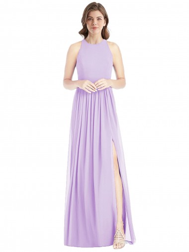 Lila línea A Halter Gasa Largo Vestidos de dama de honor Baratos