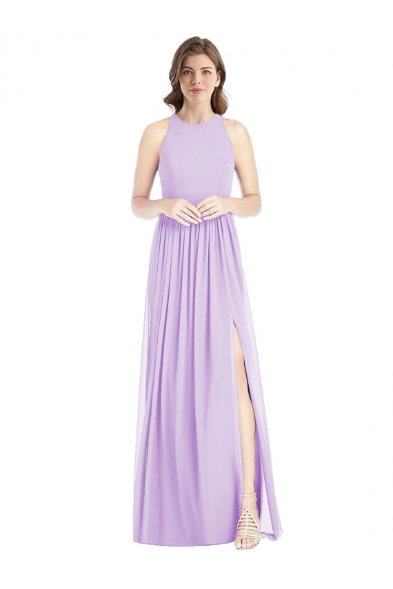 Compra Lila línea A Halter Gasa Largo Vestidos de dama de honor