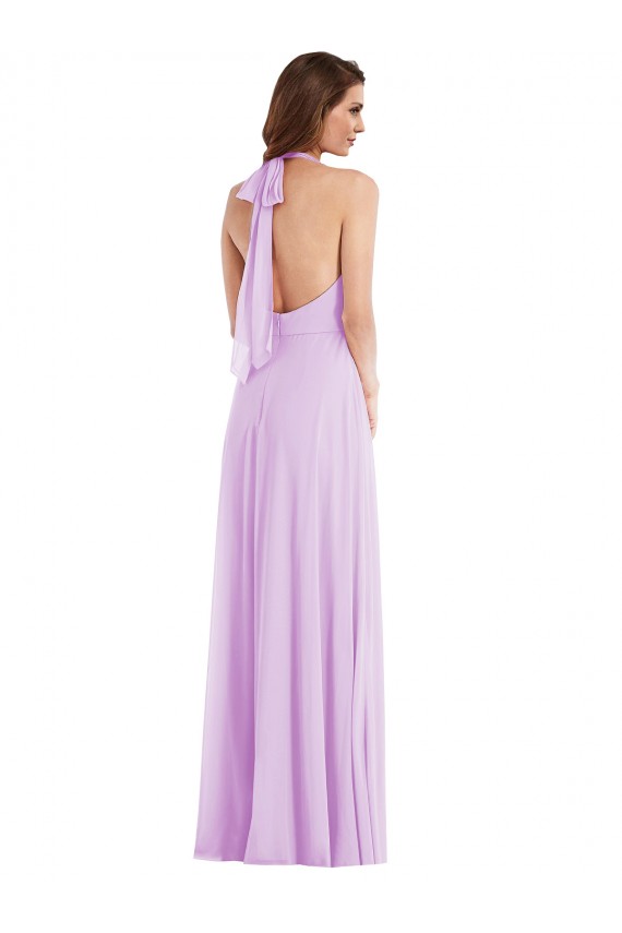 Compra Lila línea A Halter Gasa Largo Vestidos de dama de honor