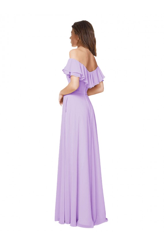 Compra Lila línea A Hombros Descubiertos Sin tirantes Gasa Largo Vestidos de dama de honor