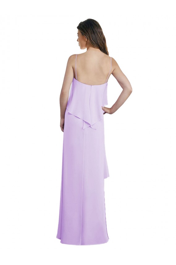 Compra Lila línea A Tirantes espagueti Cucharón Gasa Largo Vestidos de dama de honor
