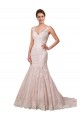 Compra Marfil & Blush Sirena Cuello en V Cola capilla Tul Encaje Vestidos de novia