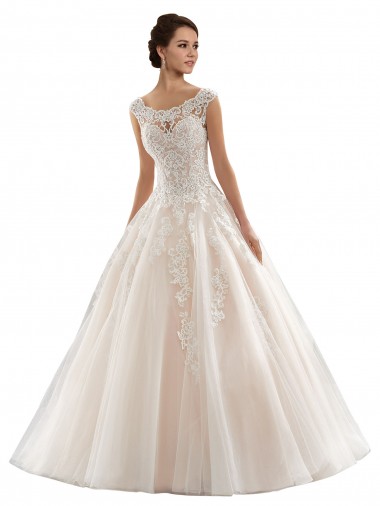 Marfil & Champán Barco Cola capilla Tul Encaje Vestidos de novia Baratos