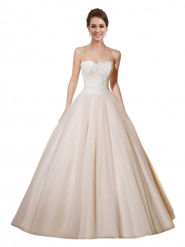 Marfil & Champán Cuello de Corazón Cola capilla Tul Encaje Vestidos de novia Baratos