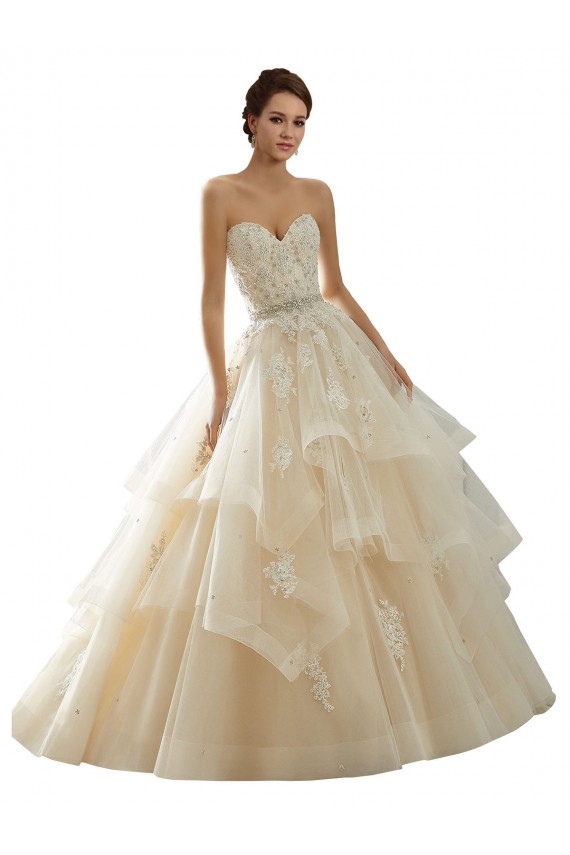 Compra Marfil & Champán Cuello de Corazón Cola capilla Tul Encaje Vestidos de novia