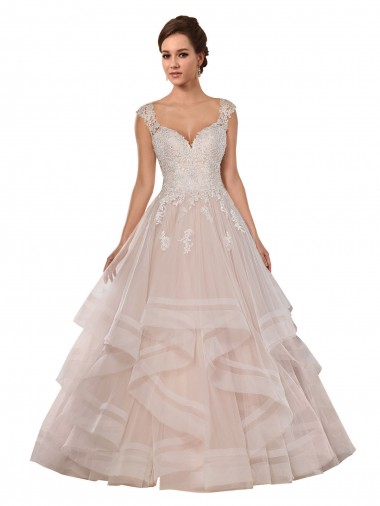 Marfil & Champán Cuello de Corazón Cola capilla Tul Encaje Vestidos de novia Baratos