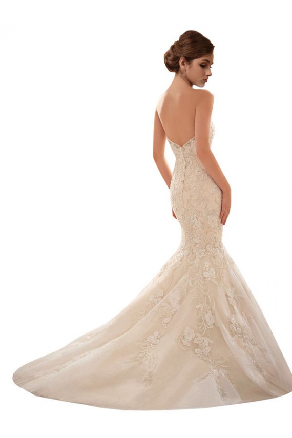 Compra Marfil & Champán Sirena Cuello de Corazón Cola capilla Tul Encaje Vestidos de novia