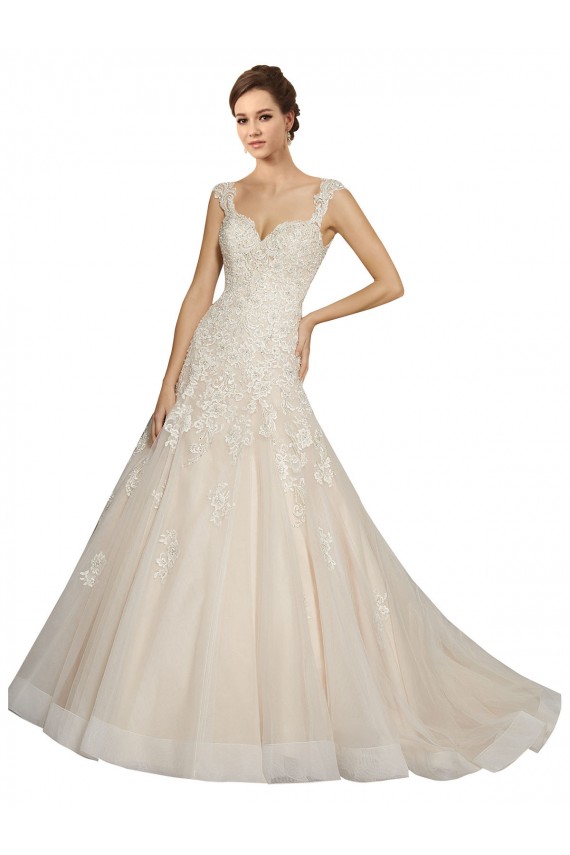 Compra Marfil & Champán Sirena Cuello de Corazón Cola capilla Tul Encaje Vestidos de novia