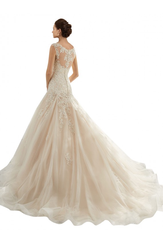 Compra Marfil & Champán Sirena Cuello de Corazón Cola capilla Tul Encaje Vestidos de novia
