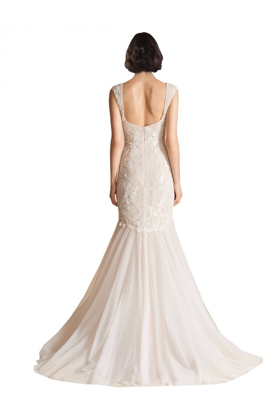 Compra Marfil & Champán Sirena Cuello en V Barrer tren Tul Vestidos de novia