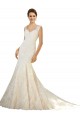 Compra Marfil & Champán Sirena Cuello en V Cola capilla Tul Encaje Vestidos de novia