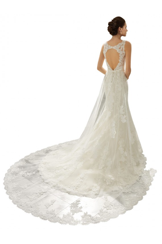 Compra Marfil & Champán Sirena Cuello en V Cola capilla Tul Encaje Vestidos de novia