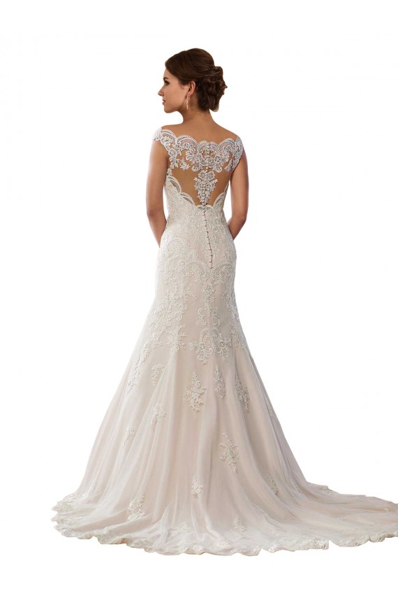 Compra Marfil & Champán Sirena Hombros Descubiertos Cola capilla Encaje Boho Vestidos de novia