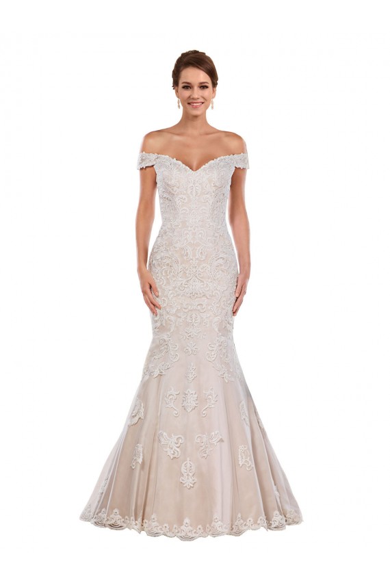 Compra Marfil & Champán Sirena Hombros Descubiertos Cola capilla Encaje Clásico Vestidos de novia