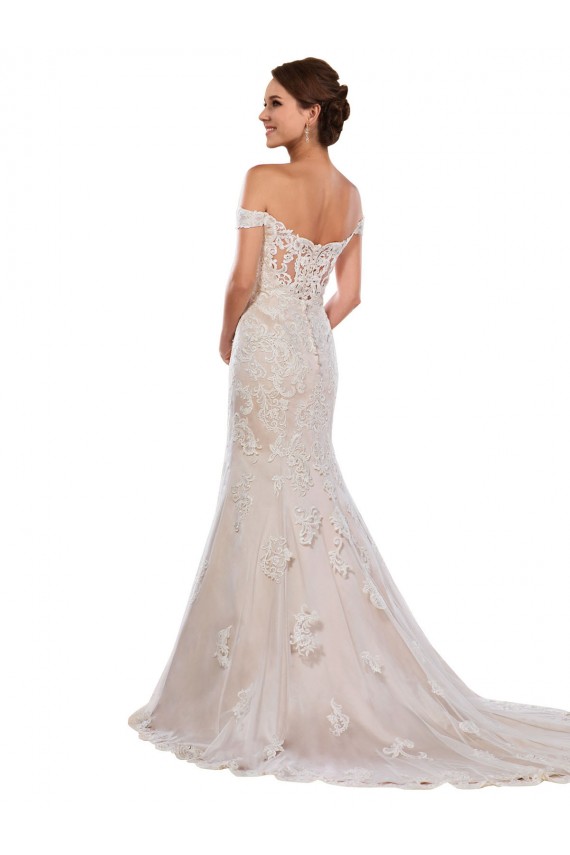 Compra Marfil & Champán Sirena Hombros Descubiertos Cola capilla Encaje Clásico Vestidos de novia