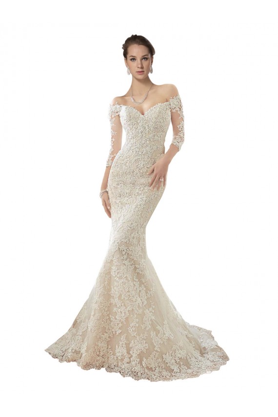 Compra Marfil & Champán Sirena Hombros Descubiertos Cola capilla Tul Encaje Vestidos de novia