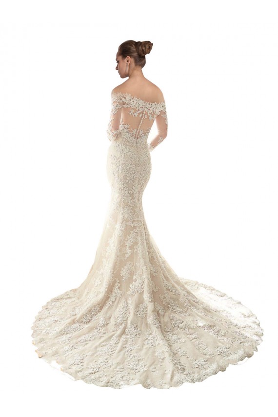 Compra Marfil & Champán Sirena Hombros Descubiertos Cola capilla Tul Encaje Vestidos de novia