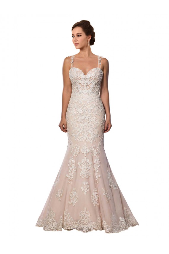Compra Marfil & Champán Sirena Tirantes espagueti Cola capilla Encaje Boho Vestidos de novia