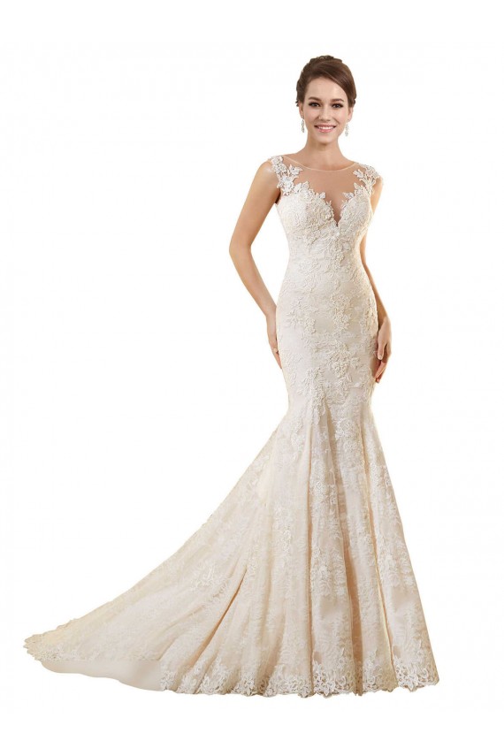 Compra Marfil & Champán Sirena Ilusión Cola capilla Encaje Vestidos de novia